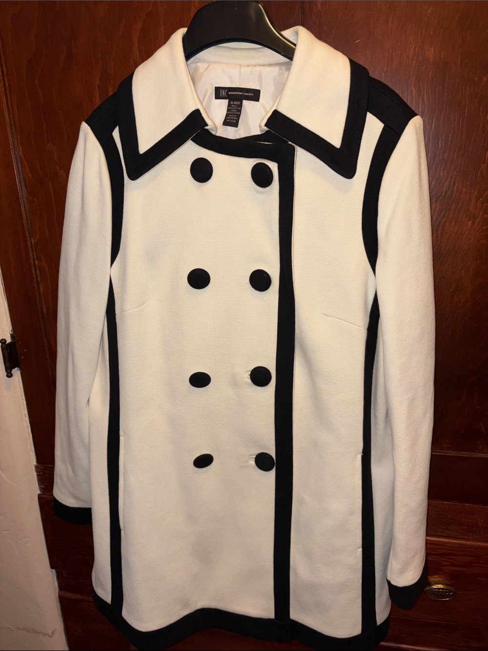 INC International Concepts Black and White Double-Breasted Pea Coat